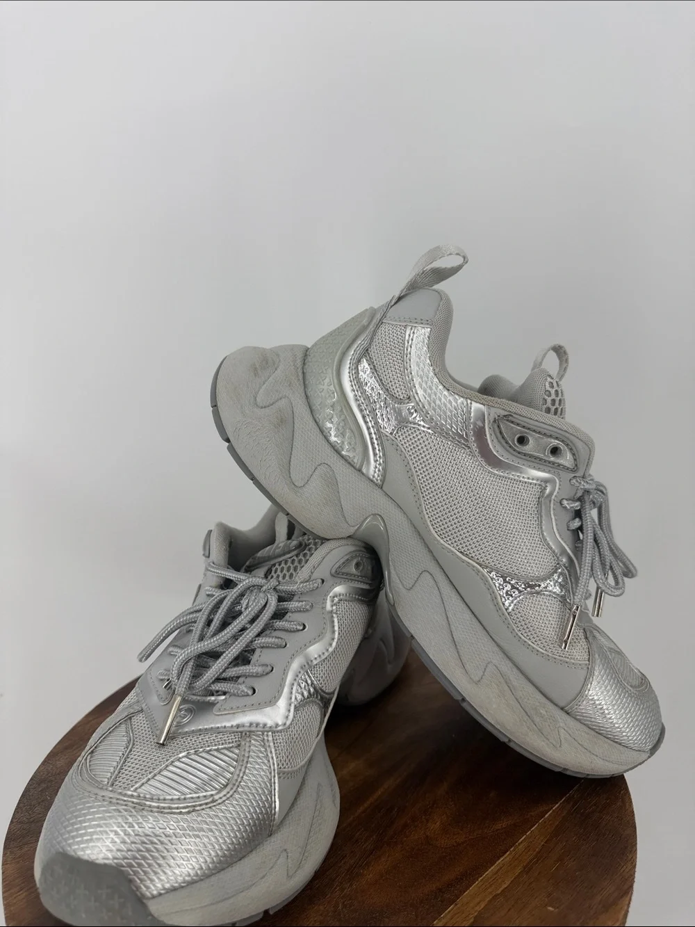SMFK WAVE Retro Silver Metallic Sneakers EU 39 Y2K Cyber Chunky Futuristic